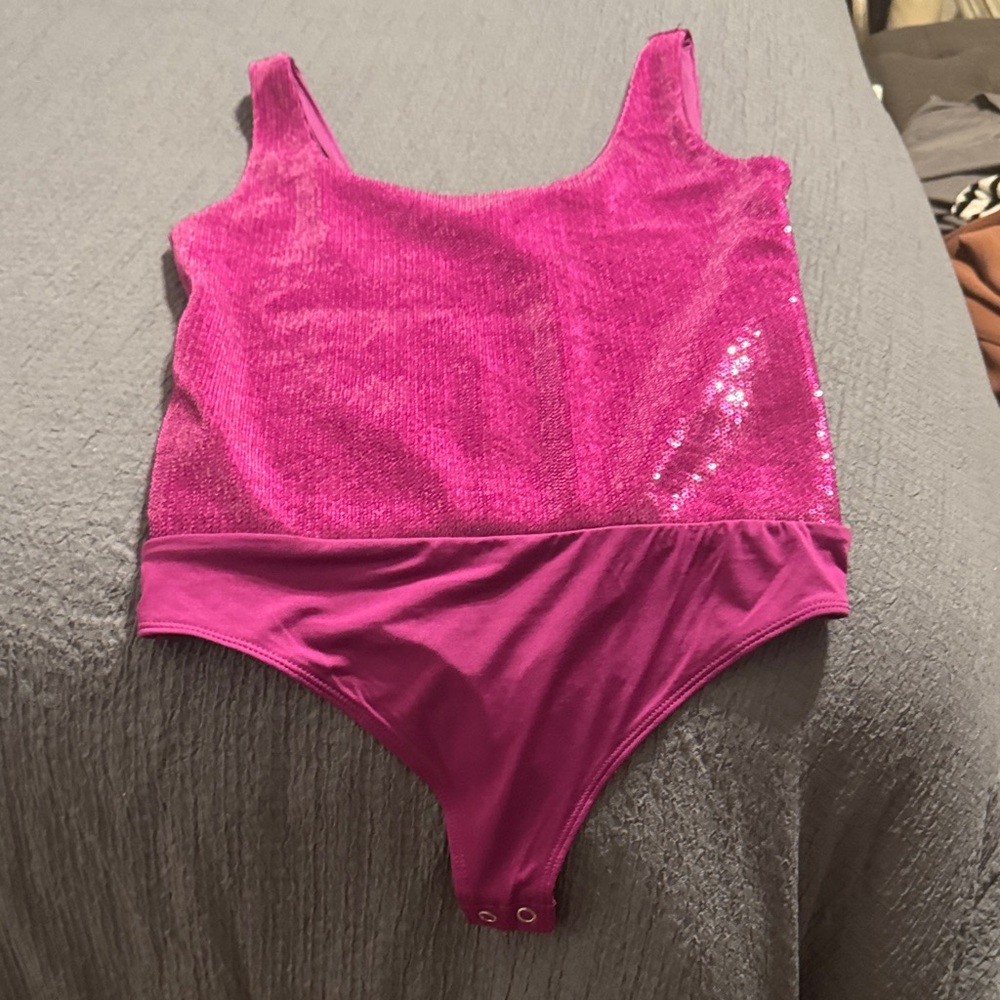 Express Pink Sequin Bodysuit
